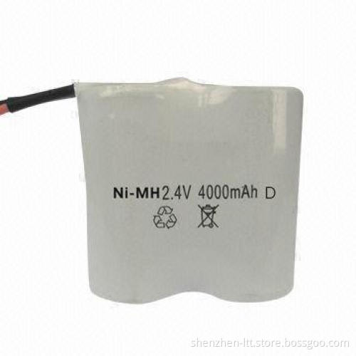 Ni-MH D Size, 4,000mAh Rechargeable Battery Pack, 2.4V